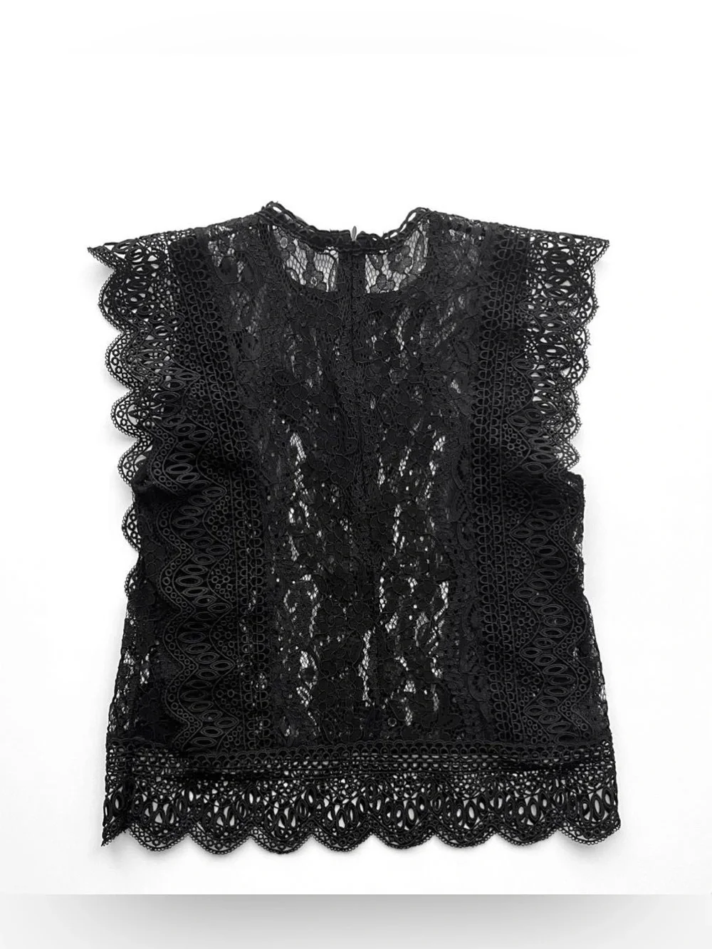 Zara Black Lace Crochet Sleeveless Top, Size L - Picture 3 of 6